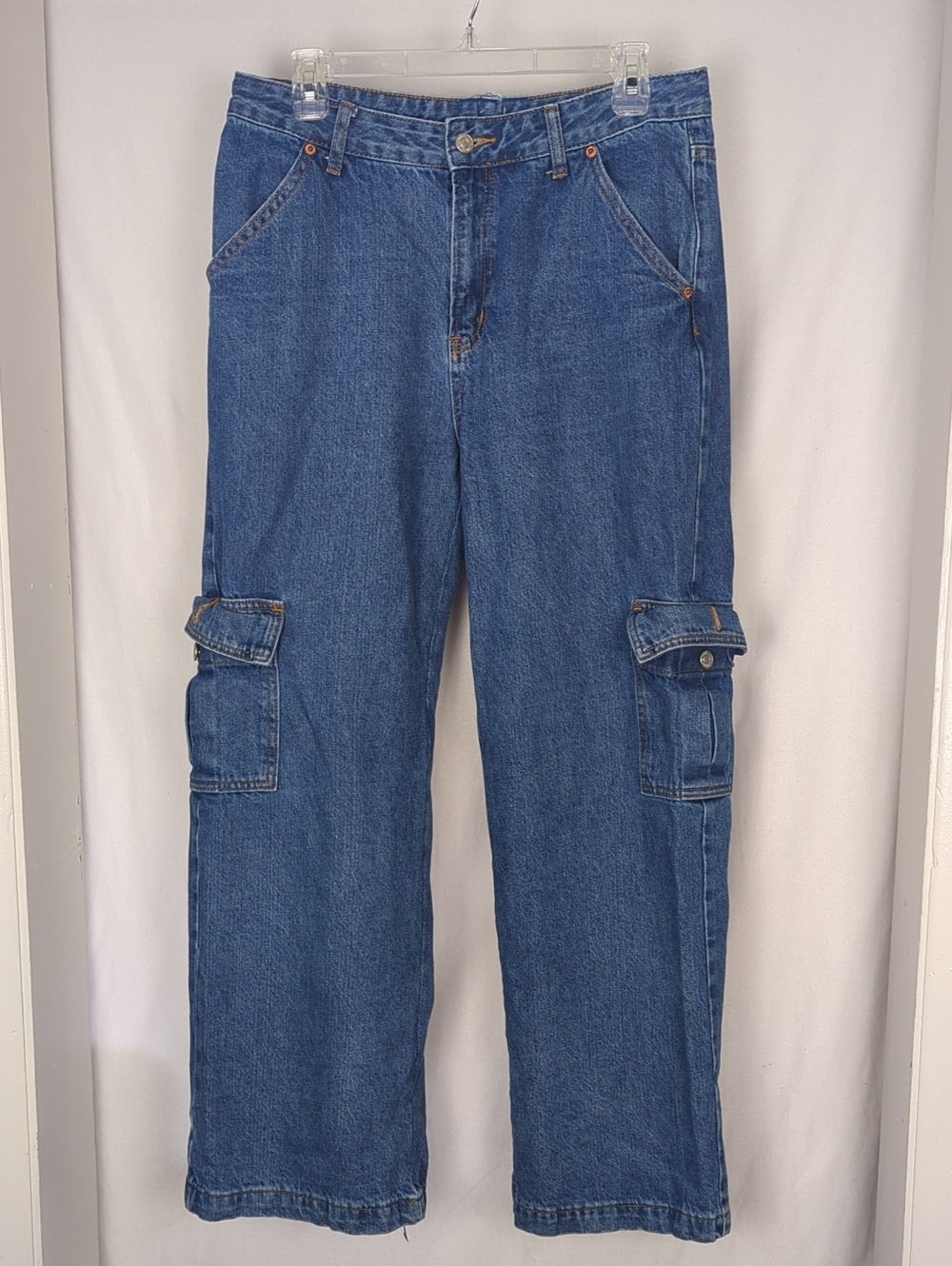 NEW GENERATION Men's Blue Cargo Denim Jeans Wide Straight Relaxed